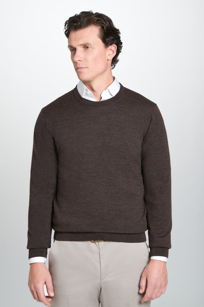 Chocolate Merino Wool Crew Neck Sweater