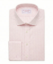 Pale Pink & White Tailored Fit Double Cuff Essential Gingham Formal Shirt