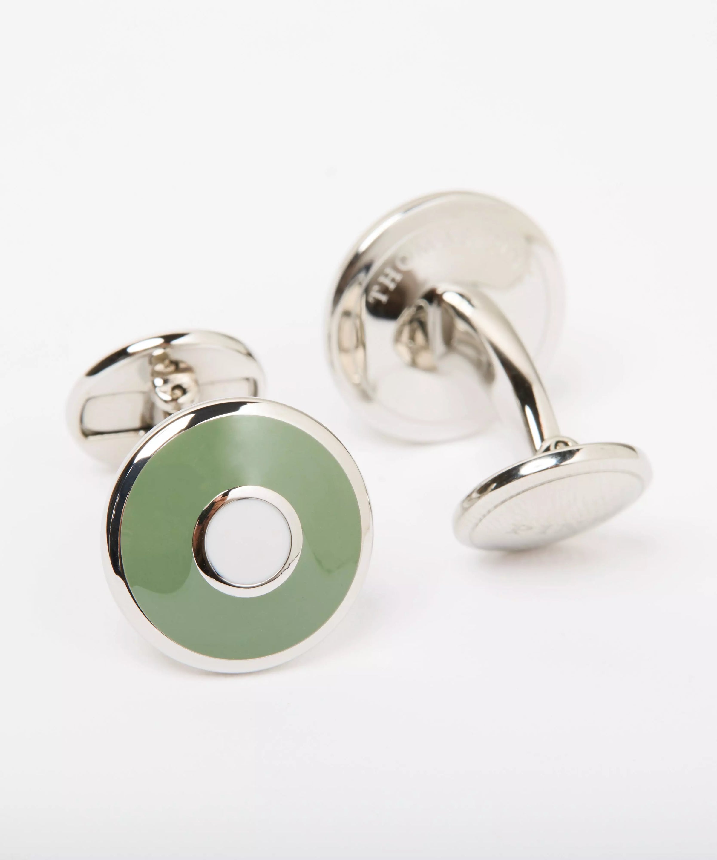 Green Silver Finish Enamel Target Cufflinks