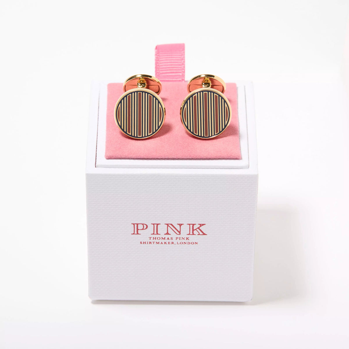 Pink & Navy Enamel Striped Cufflinks