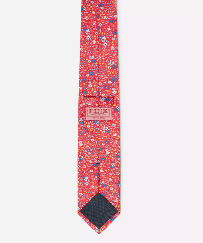 Red & Blue Small Floral Silk Printed Tie