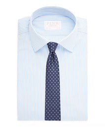 Pale Blue & White Slim Fit Double Cuff Core Poplin Bengal Stripe Formal Shirt