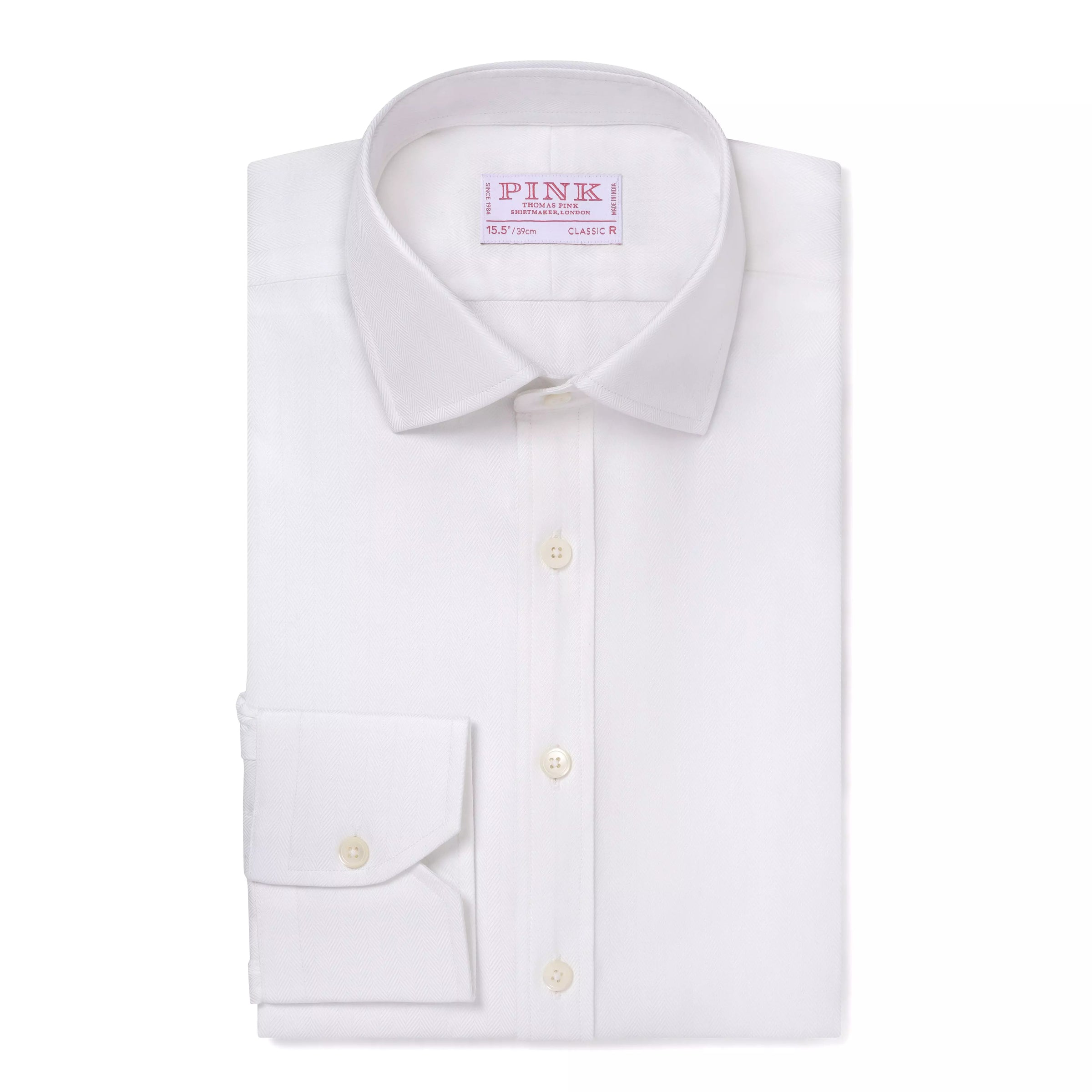 White Classic Fit Twill Herringbone Formal Shirt