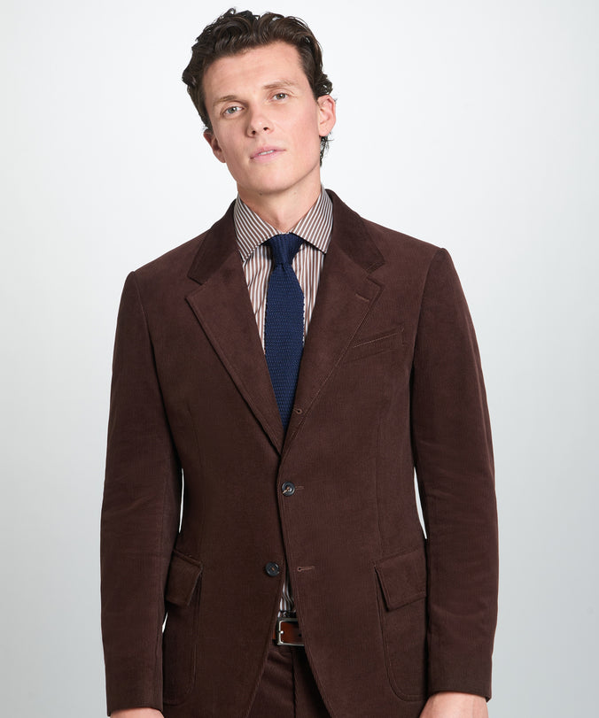 Deep Brown Classic Fit Unstructured Cord Jacket