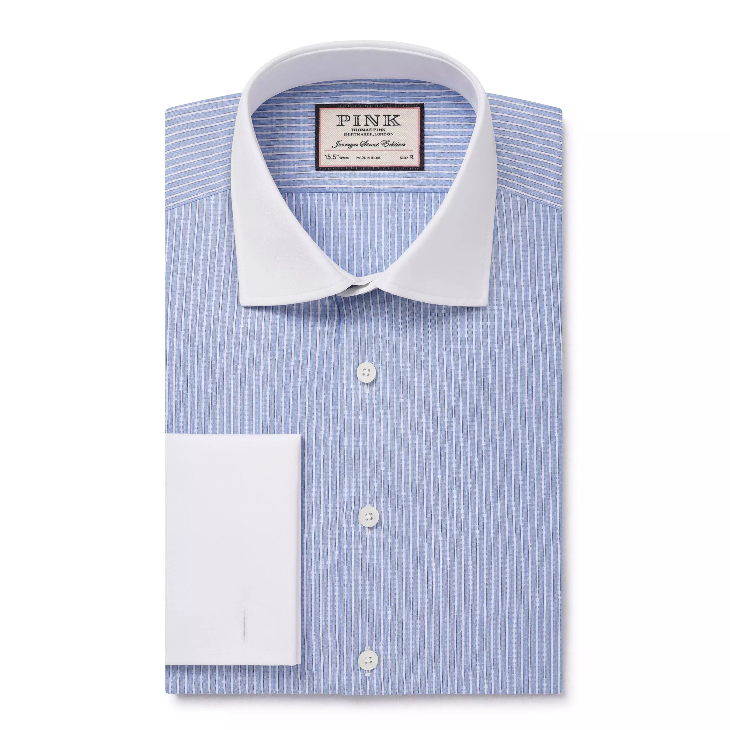 Pale Blue & White Slim Fit Double Cuff Dandy Stripe Formal Shirt