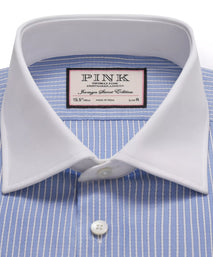 Pale Blue & White Slim Fit Double Cuff Dandy Stripe Formal Shirt