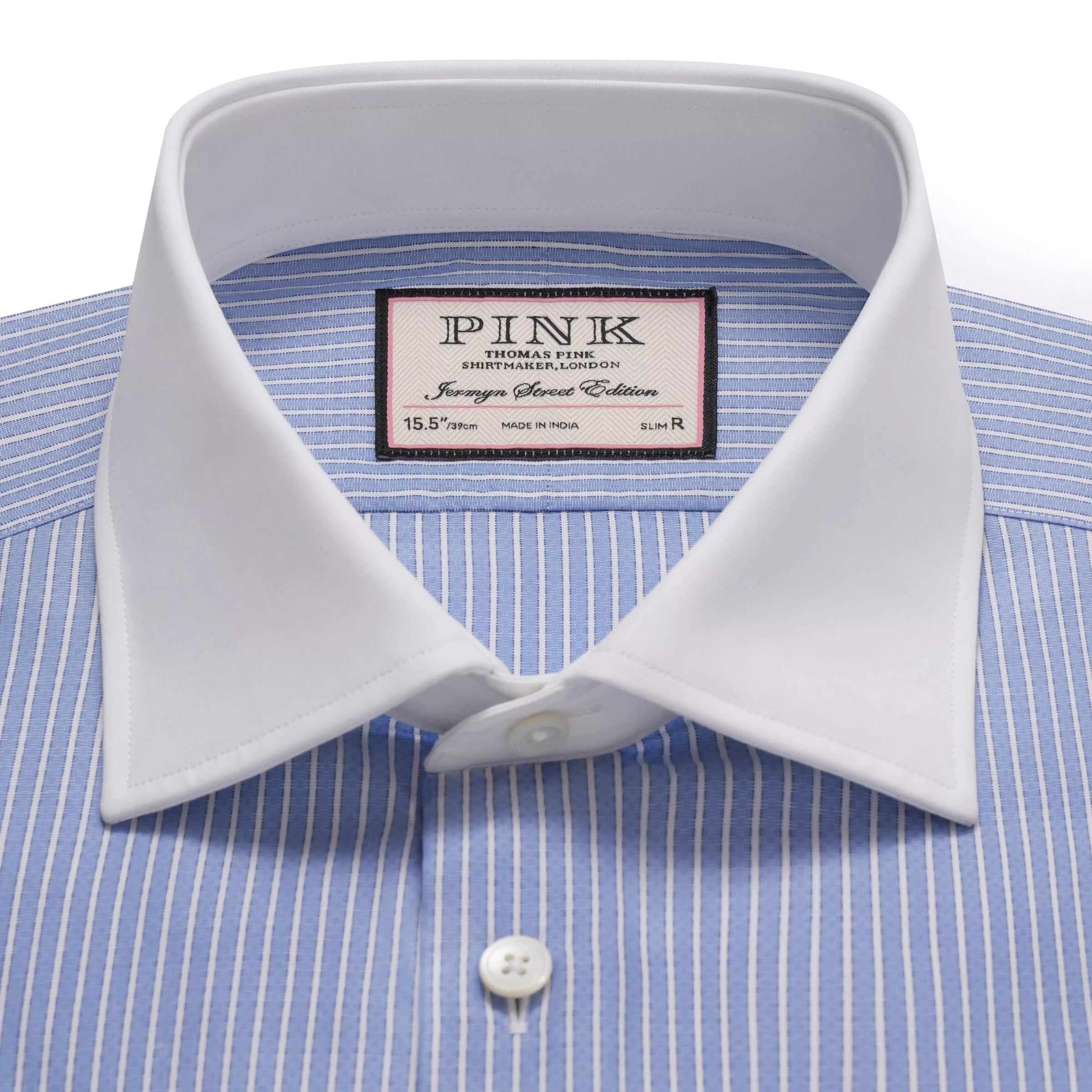 Pale Blue & White Slim Fit Double Cuff Dandy Stripe Formal Shirt