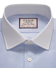 Pale Blue & White Tailored Fit Double Cuff Tonal Jaquard Square Formal Shirt