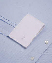 Pale Blue & White Tailored Fit Double Cuff Tonal Jaquard Square Formal Shirt