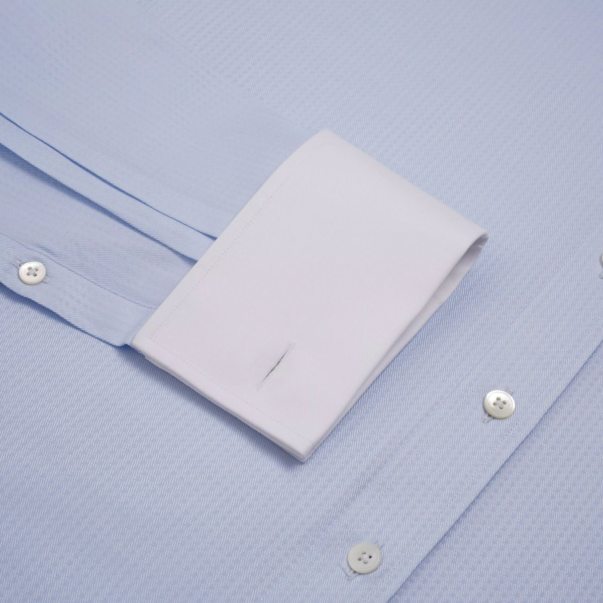 Pale Blue & White Tailored Fit Double Cuff Tonal Jaquard Square Formal Shirt