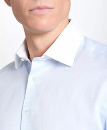 Pale Blue & White Tailored Fit Double Cuff Tonal Jaquard Square Formal Shirt