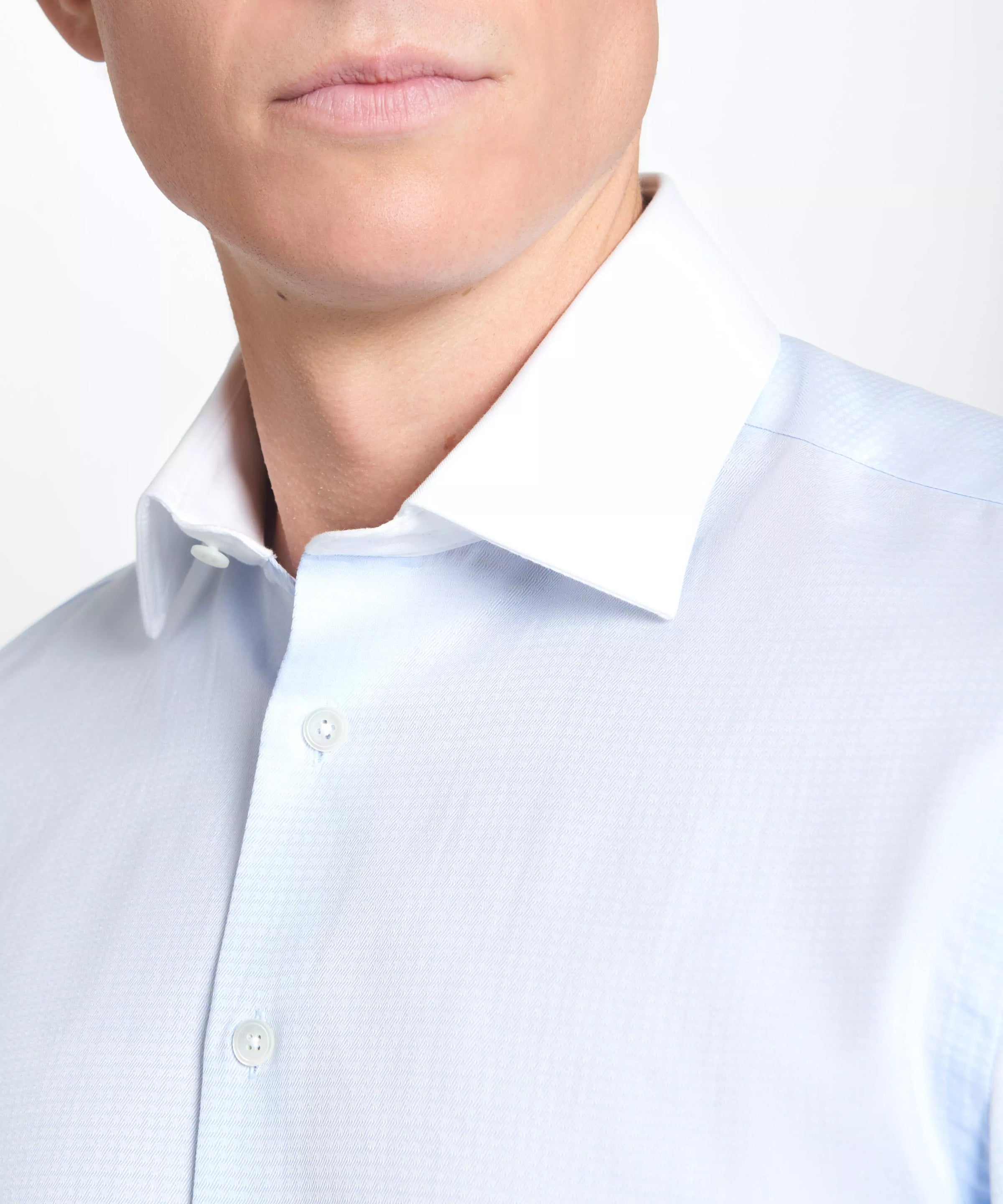 Pale Blue & White Tailored Fit Double Cuff Tonal Jaquard Square Formal Shirt