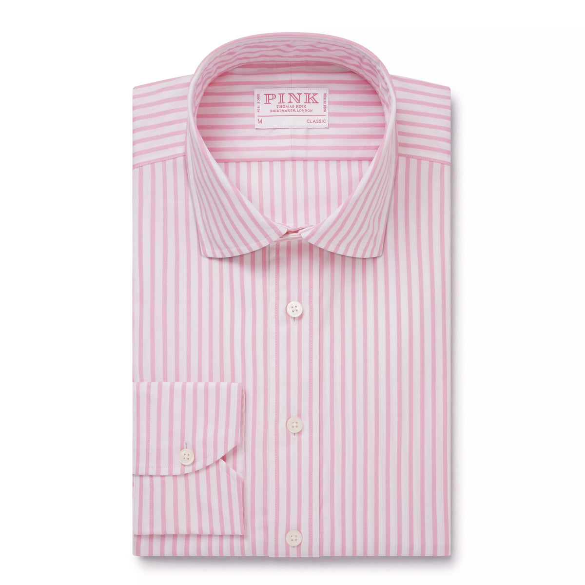 Pink & White Classic Fit Smart Casual Cotton Stripe Shirt