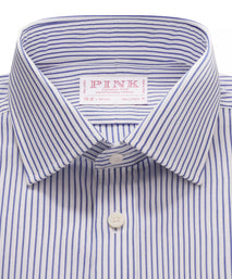 Deep Blue & White Tailored Fit Panama Medium Stripe Formal Shirt