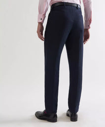 Navy Blue Tailored Fit Linen Twill Pleated Trouser