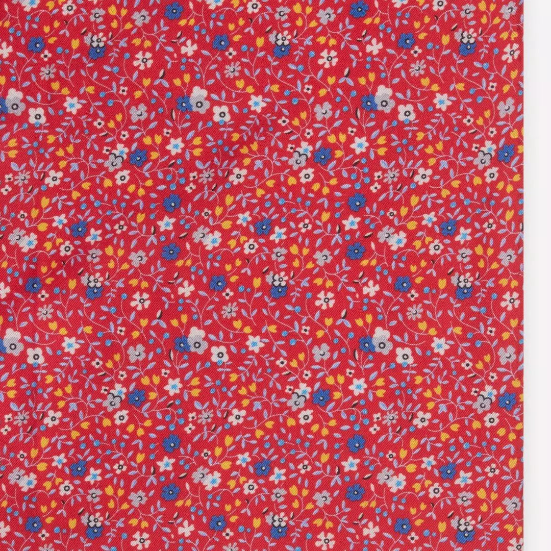 Red & Blue Small Floral Silk Printed Tie